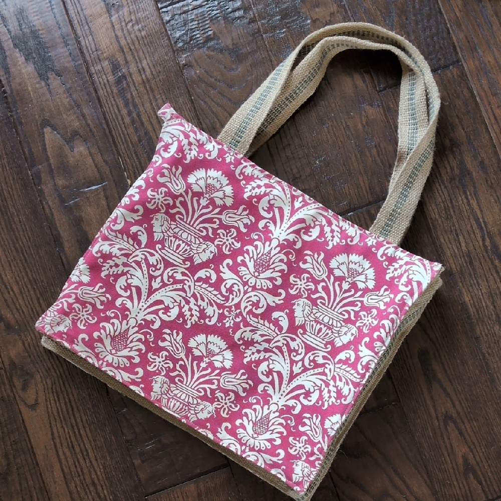 MICHEL DESIGN WORKS I Fabric Floral Butterfly Canvas Tote Bag w/ Burlap Handles - Picture 3 of 14